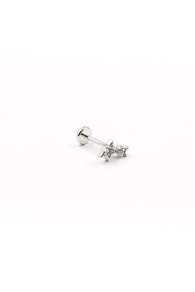 Silver Star-Shaped Tragus Helix Piercing with Zircon Stones | Hypoallergenic & Tarnish-Free