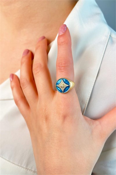 Zircon Stone Round Knight Ring - Blue