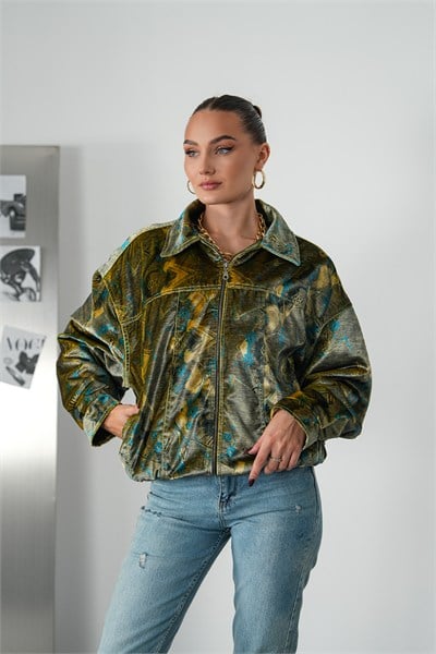 Vintage Desenli Bomber  Ceket