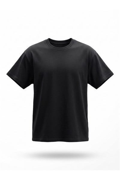 Unisex Oversize Pamuklu Dokulu Bisiklet Yaka Premium Basic Tişört