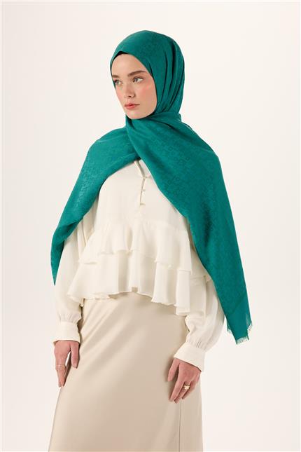 Pamuk Polyester Liva Şal Yeşil Kaymaz Tok Duruşlu 90x200