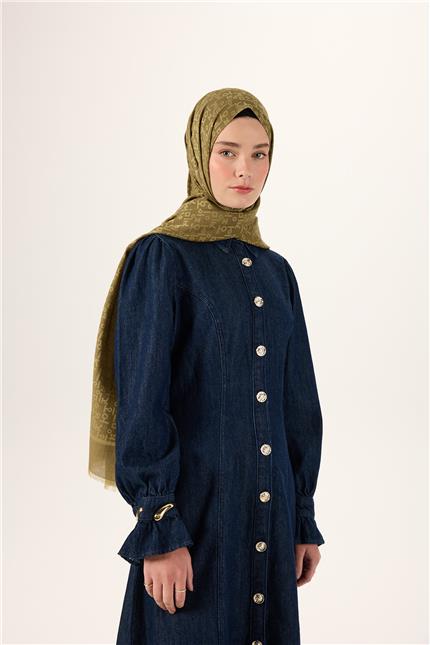 Pamuk Polyester Liva Şal Zeytin Yeşili Kaymaz Tok Duruşlu 90x200