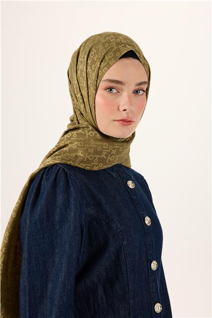 Pamuk Polyester Liva Şal Zeytin Yeşili Kaymaz Tok Duruşlu 90x200