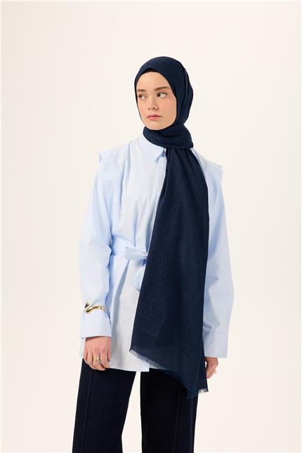 Pamuk Polyester Liva Şal Lacivert Nefes Alan Dokulu 90x200