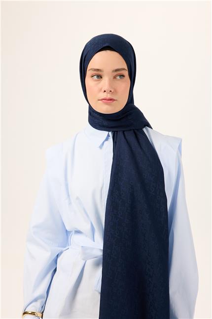 Pamuk Polyester Liva Şal Lacivert Nefes Alan Dokulu 90x200