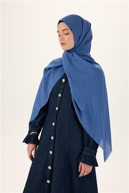 Pamuk Polyester Liva Şal İndigo Nefes Alan Dokulu 90x200
