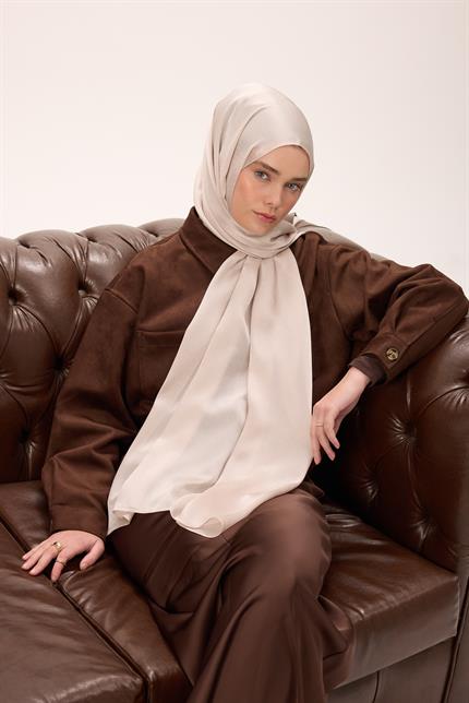 Silk Home Janjan Tek Taraflı Şal Parlak Dokulu Bej 75x200