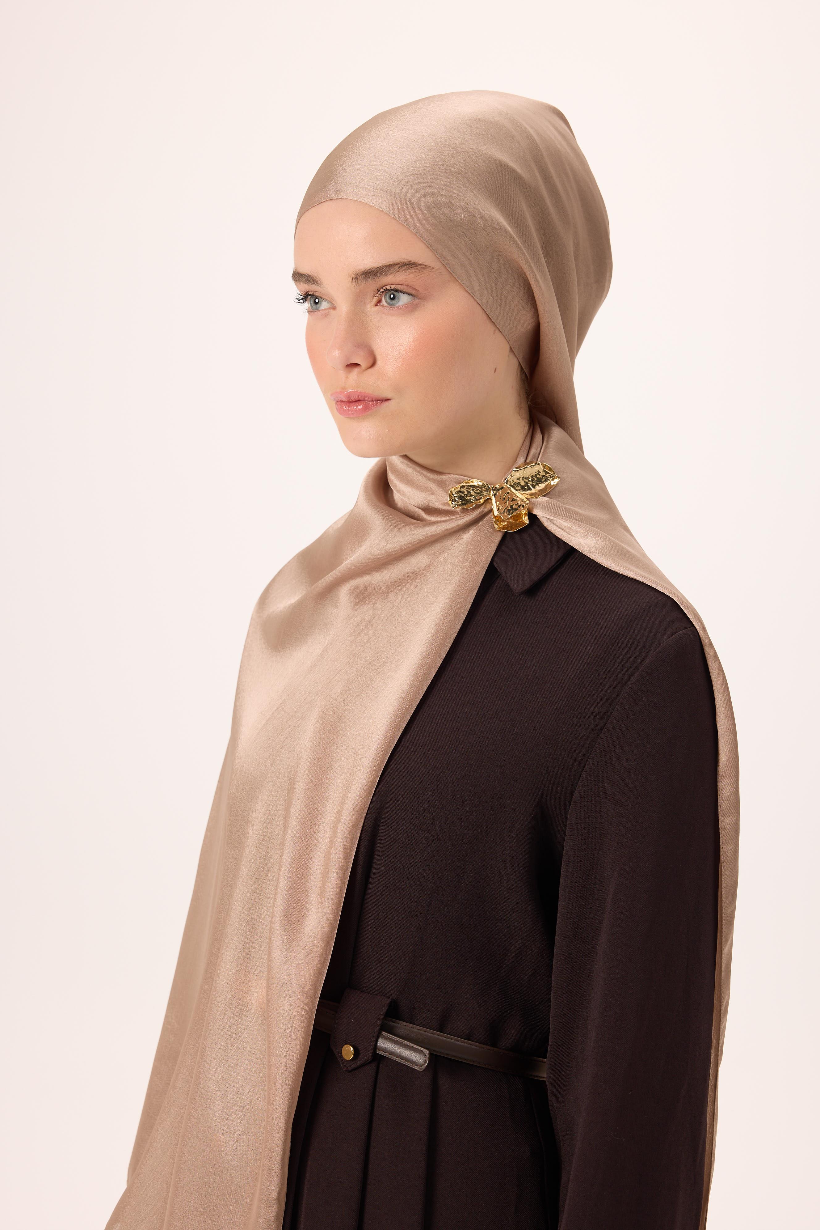 Janjan ŞalSilk Home Janjan Tek Taraflı Şal Parlak Dokulu Sütlü Kahve 75x200