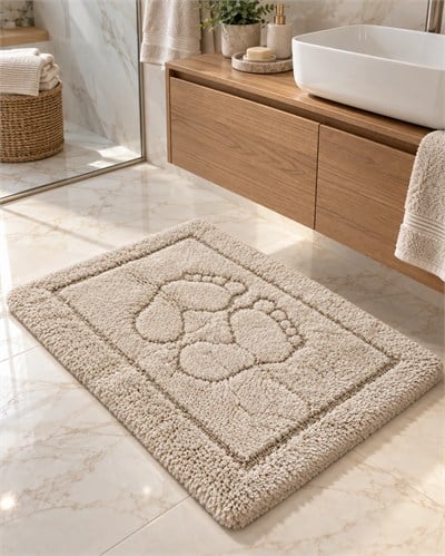 Barano Yussi Açık Bej 50x80 Ayak Desenli Banyo Paspası