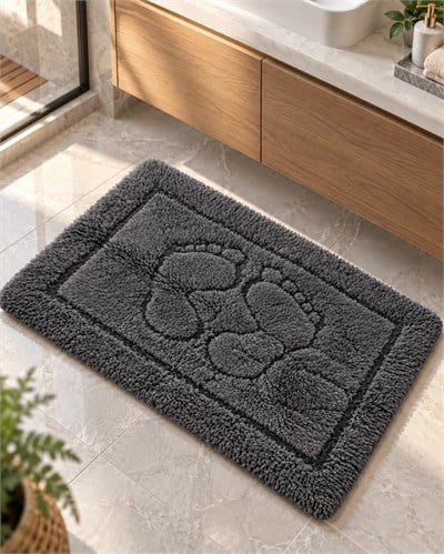 Barano Yussi Antrasit 50x80 Ayak Desenli Banyo Paspası