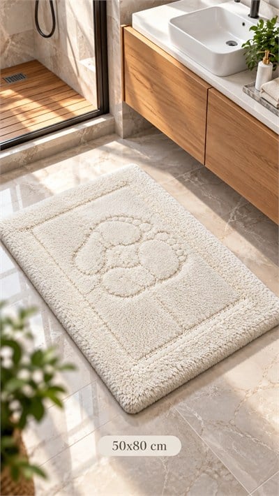 Barano Yussi Beyaz 50x80 Ayak Desenli Banyo Paspası