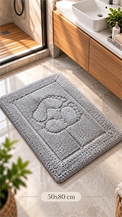 Barano Yussi Gri 50x80 Ayak Desenli Banyo Paspası