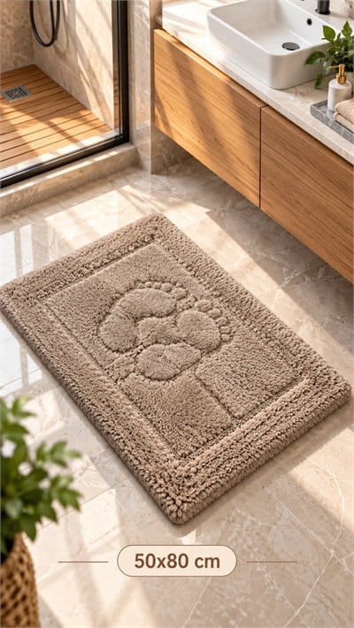 Barano Yussi Koyu Bej 50x80 Ayak Desenli Banyo Paspası