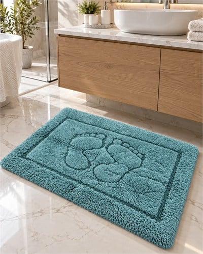 Barano Yussi Turkuaz 50x80 Ayak Desenli Banyo Paspası