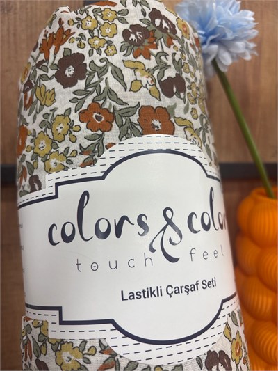 Colors Çift Kişilik Çiçekli Safran Lastikli Çarşaf Seti 160x200+30