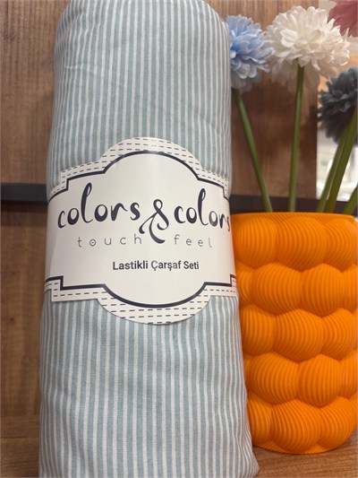 Colors Çift Kişilik Çizgili Turkuaz Lastikli Çarşaf Seti 160x200+30
