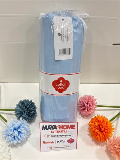 Cotton Box Deluxe Mavi Tensel Çift Kişilik Lastikli Çarşaf Seti 160x200+30
