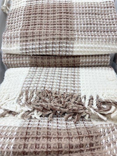 Sesli Comfort Kahve Bej 2 Ekose Skoç Pamuk Örme Battaniye 200x220 Çift Kişilik Battal