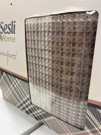 Sesli Comfort Kahve Bej 2 Ekose Skoç Pamuk Örme Battaniye 200x220 Çift Kişilik Battal