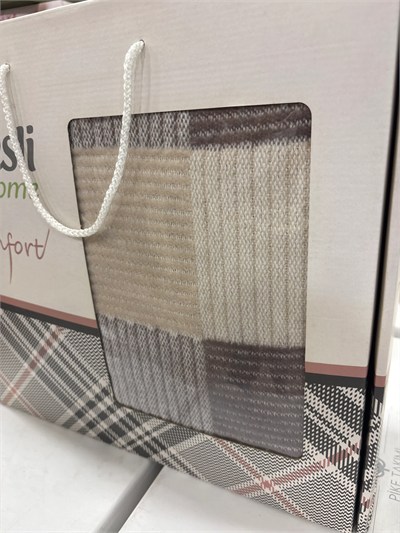 Sesli Comfort Kahve Bej Ekose Skoç Pamuk Örme Battaniye 200x220 Çift Kişilik Battal