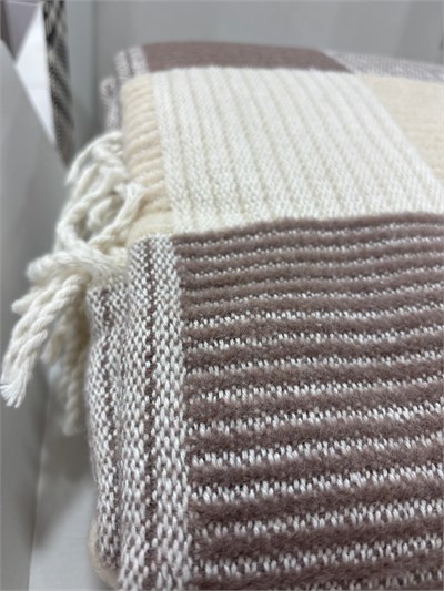 Sesli Comfort Kahve Bej Ekose Skoç Pamuk Örme Battaniye 200x220 Çift Kişilik Battal