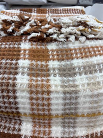 Sesli Comfort Kahve Bej Sarı Ekose Skoç Pamuk Örme Battaniye 200x220 Çift Kişilik Battal