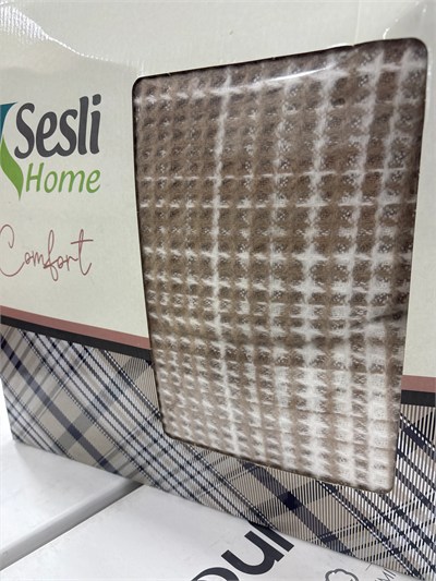 Sesli Comfort Kahve Pötikare Ekose Skoç Pamuk Örme Battaniye 200x220 Çift Kişilik Battal