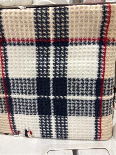 Sesli Comfort Lacivert Bej Kırmızı Skoç Pamuk Örme Battaniye 200x220 Çift Kişilik Battal