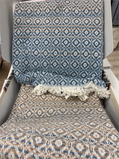 Sesli Comfort Mavi Bej Skoç Pamuk Örme Battaniye 200x220 Çift Kişilik Battal