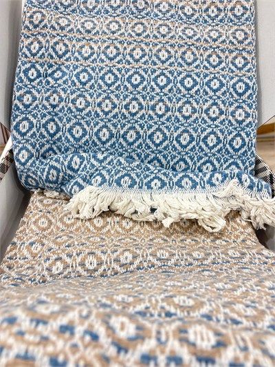 Sesli Comfort Mavi Bej Skoç Pamuk Örme Battaniye 200x220 Çift Kişilik Battal