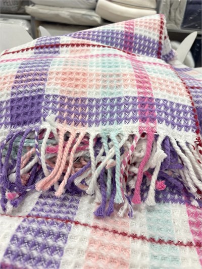 Sesli Comfort Mor Pembe Beyaz Ekose Skoç Pamuk Örme Battaniye 200x220 Çift Kişilik Battal