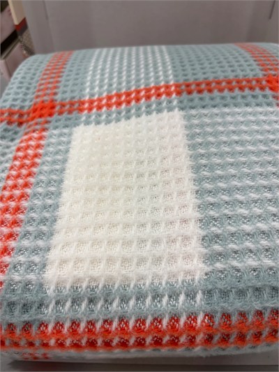 Sesli Comfort Turkuaz Turuncu Ekose Skoç Pamuk Örme Battaniye 200x220 Çift Kişilik Battal