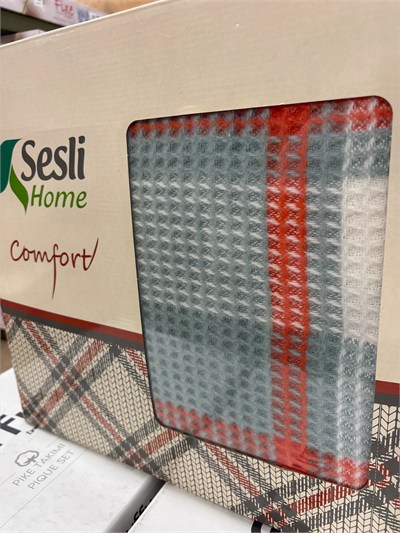 Sesli Comfort Turkuaz Turuncu Ekose Skoç Pamuk Örme Battaniye 200x220 Çift Kişilik Battal