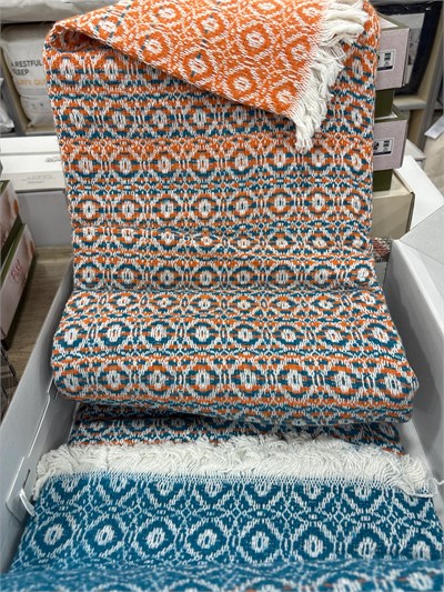 Sesli Comfort Turuncu Turkuaz Skoç Pamuk Örme Battaniye 200x220 Çift Kişilik Battal