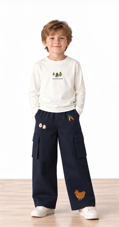 Miela Kids Çocuk Kargo Bol Paça Pantolon - Lacivert