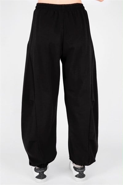 9-15 Yaş Kız Çocuk  Siyah Bol Paça Jogger Eşofman Altı