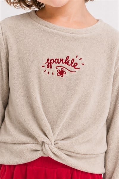 Zeyland Kız Çocuk Önden Bağlamalı Sweatshirt ve Pantolon Takım - Kırmızı