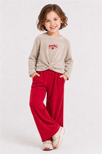 Zeyland Kız Çocuk Önden Bağlamalı Sweatshirt ve Pantolon Takım - Kırmızı