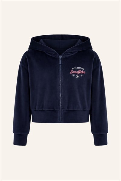 Zeyland Kız Çocuk Kadife Kapüşonlu Sweatshirt ve Pantolon Takım - Lacivert