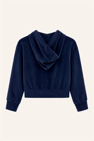Zeyland Kız Çocuk Kadife Kapüşonlu Sweatshirt ve Pantolon Takım - Lacivert