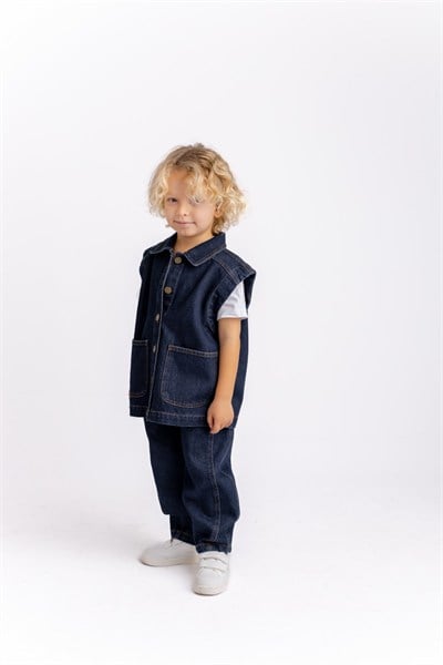 Oliven the Kid ÇOCUK KOT YELEKLİ TAKIM MAVİ