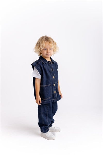 Oliven the Kid ÇOCUK KOT YELEKLİ TAKIM MAVİ