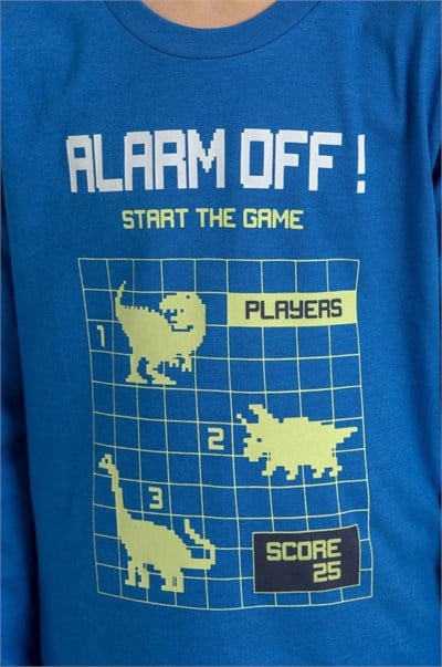 Erkek Çocuk Alarm Desenli Pijama Takımı - Mavi