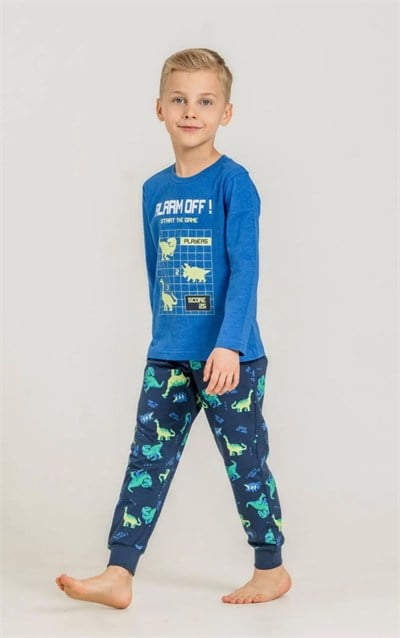 Erkek Çocuk Alarm Desenli Pijama Takımı - Mavi
