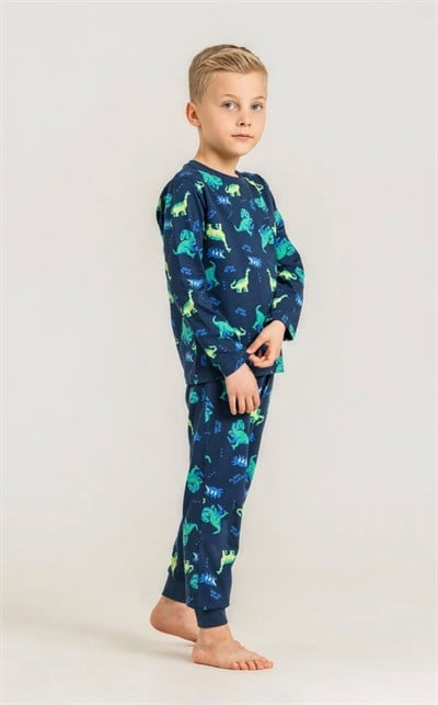 Erkek Çocuk Dinozor Desenli Pijama Takımı - Lacivert