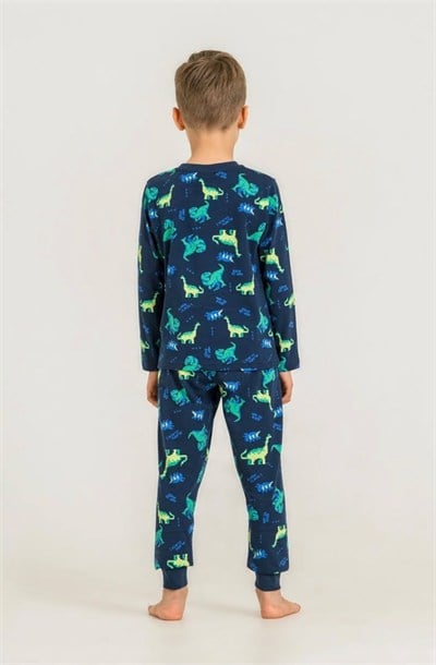 Erkek Çocuk Dinozor Desenli Pijama Takımı - Lacivert