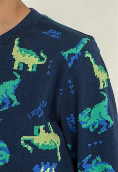 Erkek Çocuk Dinozor Desenli Pijama Takımı - Lacivert