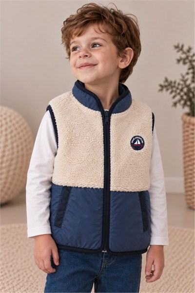 ERKEK ÇOCUK KUZU PELUŞ YELEK MAVİ