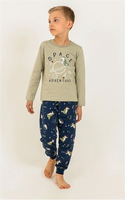 Erkek Çocuk Uzay Temalı Pijama Takımı - Çay Yeşili