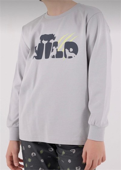Erkek Çocuk Wild Yazılı Pijama Takımı - Gri